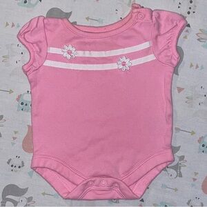 Pink Newborn Baby Onesie With Ribbon Stripes and Flowers